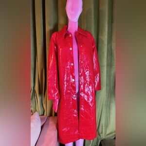Elie Tahari Vibrant Red Glossy Trench Coat
